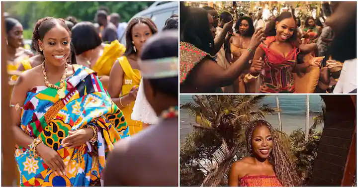 Otumfuo’s niece stuns in corseted kente dress & Versace bag for B’day photoshoot