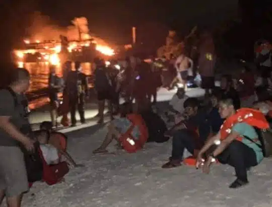 Thirty one passengers killed, including at least three children, as ferry catches fire