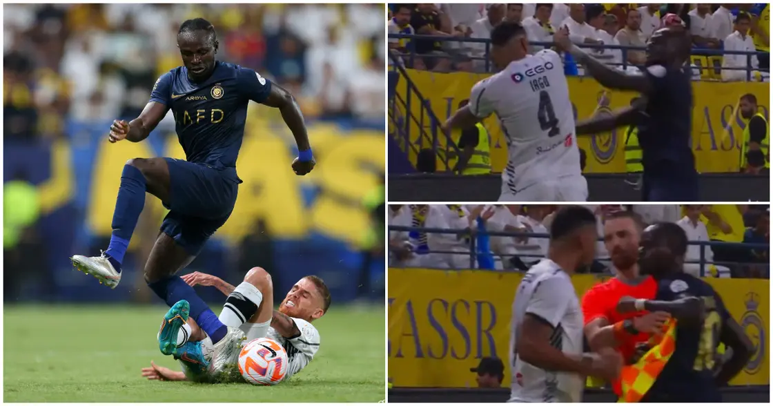 Another Sadio Mane ‘fight’ with Al-Shabab’s defender, Iago Santos, during a Saudi PL match