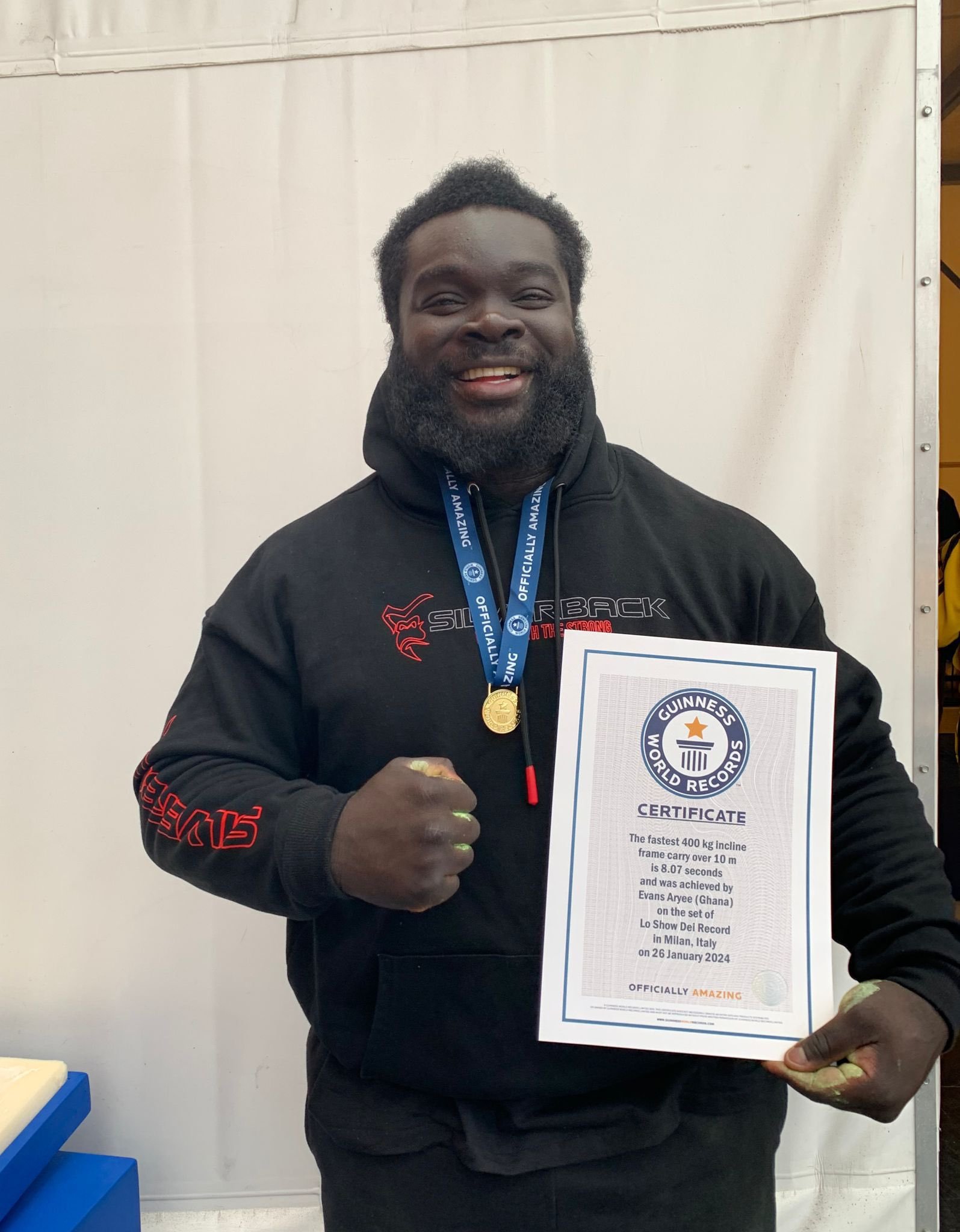 Ghanaian sets world record for fastest 400kg incline frame carry over 10 meters