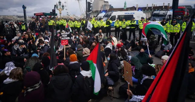 Hundreds of people assemble in London for year’s first pro-Palestinian march