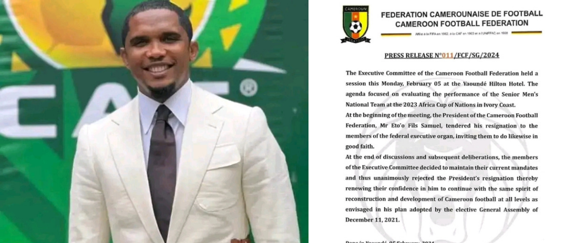 Cameroon FA Executive Committee turns down Eto’o’s resignation letter