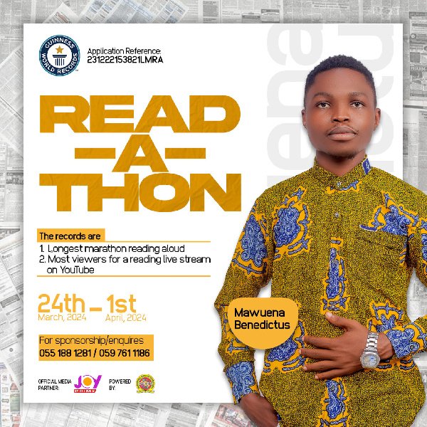 English Teacher, Mawuena Benedictus, sets sights on Guinness World Record for the longest reading marathon