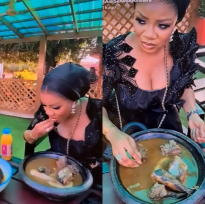 Serwaa Amihere praised for elegance while eating fufu at funeral