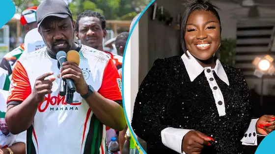 John Dumelo makes funny faces as Yaa Yeboah explains her party affiliation